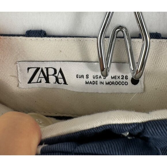 Zara Side striped high waist wide leg cargo Trousers dark navy 90s sz S - Picture 2 of 10